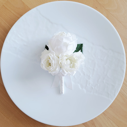 直径20cm❀ホワイトローズのウェディングブーケ&ブートニア❀クラッチ