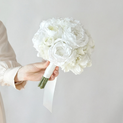 直径20cm❀ホワイトローズのウェディングブーケ&ブートニア❀クラッチ