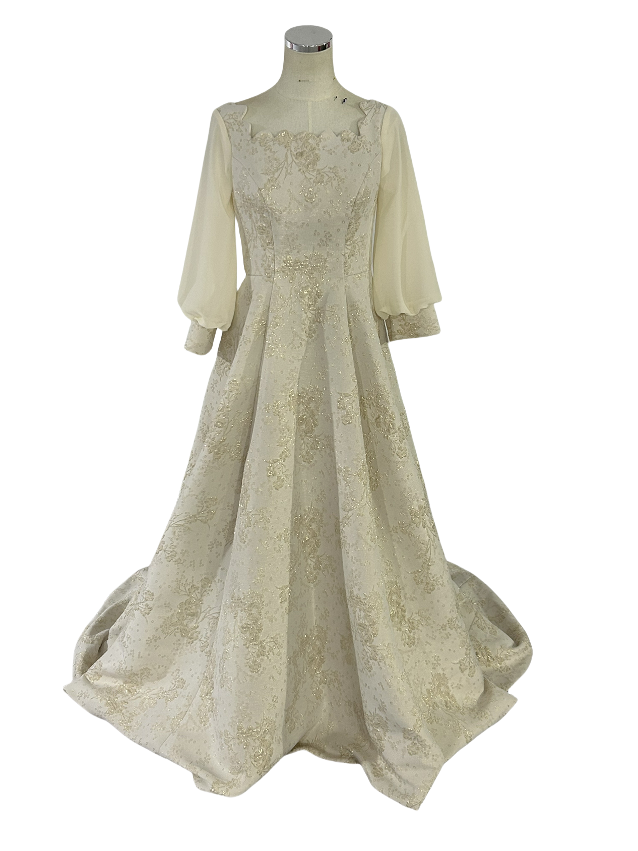 ウエディングドレス アイボリー プリント模様 ロングスリーブ スクエアネック  アンティークなドレス 優しい 結婚式 38,994円