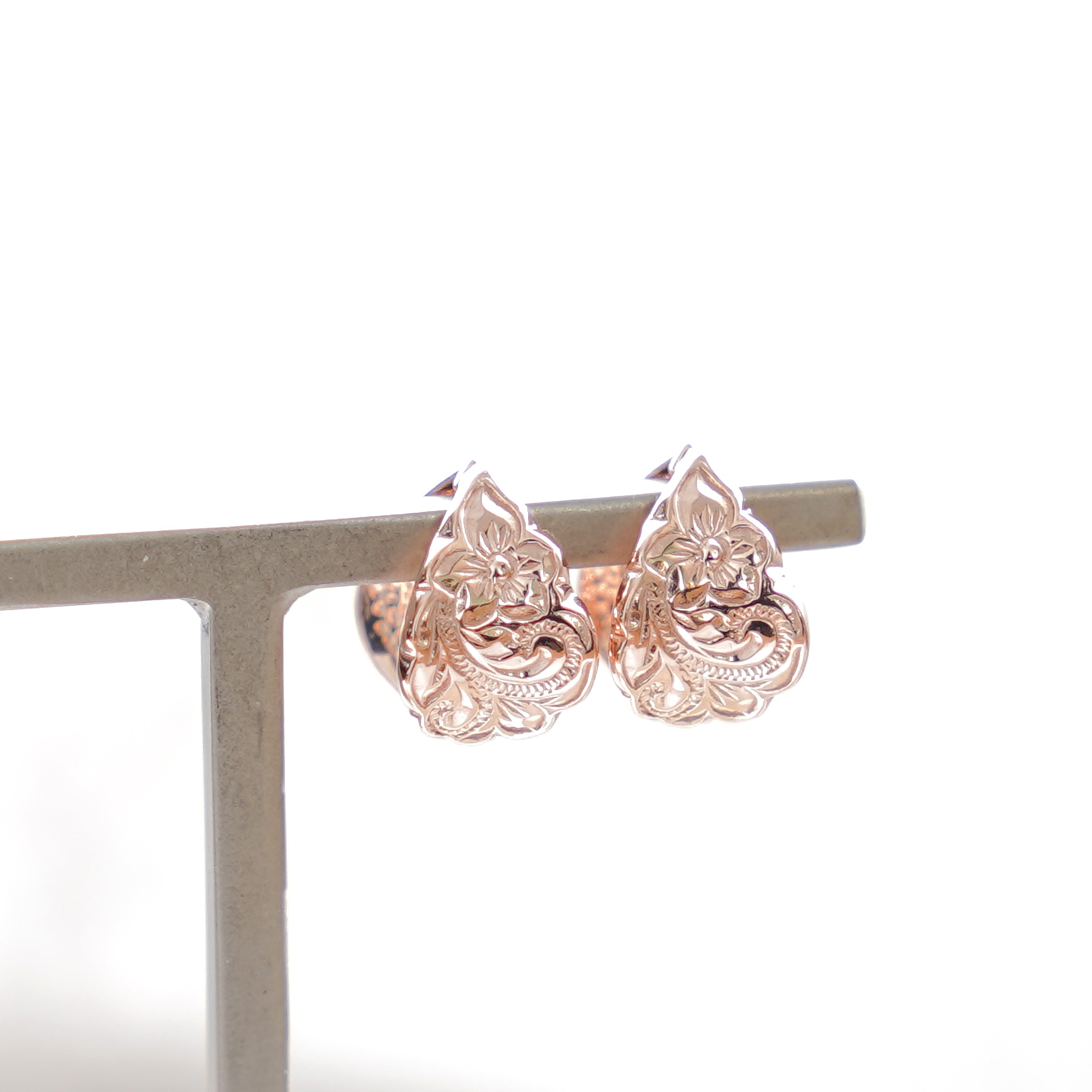 ハワイアンのしずく型リバーシブルワンタッチイヤリング ピンクゴールド《送料無料》