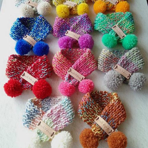 犬用ポンポンマフラー Мサイズ 本革 ダックス 豆柴 ペキニーズ ペット