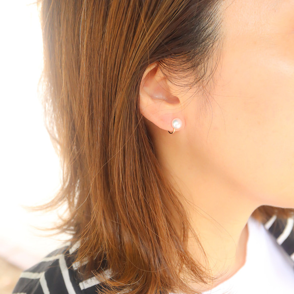 【14kgf】扁平淡水珍珠的夾式耳環 第4張的照片