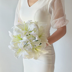 即納品可能】ウェディングブーケ 2wayフープブーケ ホワイトブーケ