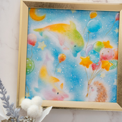 送料無料｜【複製画｜選べるフレームカラー】「夜空のお散歩」 はり