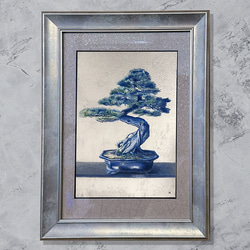 松の盆栽」(額付き)-銀色の絵-※プラチナ箔使用 絵画 開運絵師工房 通販