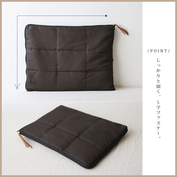 新作　３点セット　軽量　クッション入り　キルティング　ナイロン　トラベルポーチ　旅行　PC　タブレット　ブラウンP61E