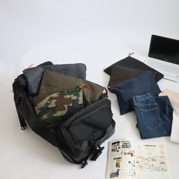 新作　３点セット　軽量　クッション入り　キルティング　ナイロン　トラベルポーチ　旅行　PC　タブレット　ブラウンP61E