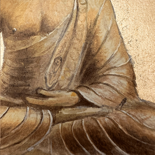 仏画-釈迦如来像」-金色の色紙絵(どんす付き) ※純金箔使用 絵画 開運