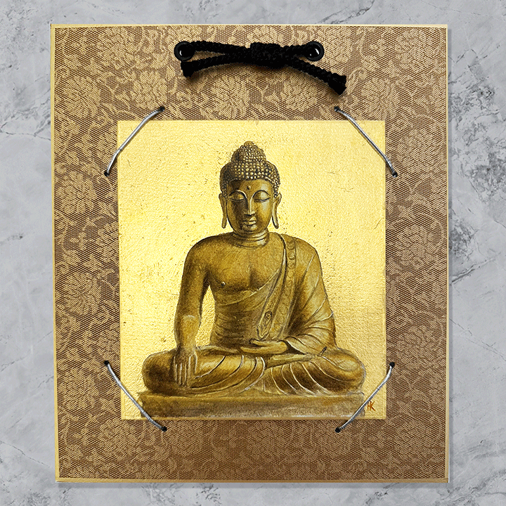 仏画-釈迦如来像」-金色の色紙絵(どんす付き) ※純金箔使用 絵画