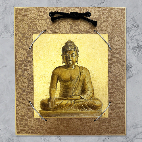仏画-釈迦如来像」-金色の色紙絵(どんす付き) ※純金箔使用 絵画 開運