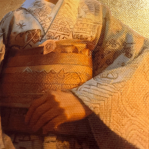 驚きの値段 着物姿の女性の絵-金色キャンバス絵画※純金箔使用 開運絵師 絵画 絵画