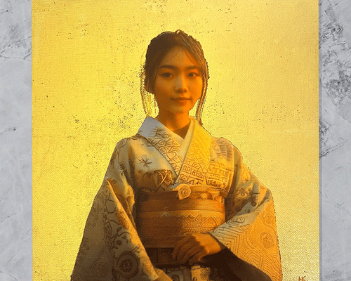超美品！原画　値下げ交渉あり。金箔で着物美人画　アクリル画　絵画 fb442316ec9f1f588639e3698be88e