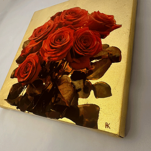 超美品！値下げ交渉あり。赤薔薇　金箔　アクリル画　絵画 600eac296bf7f0674bffd60f188ebc