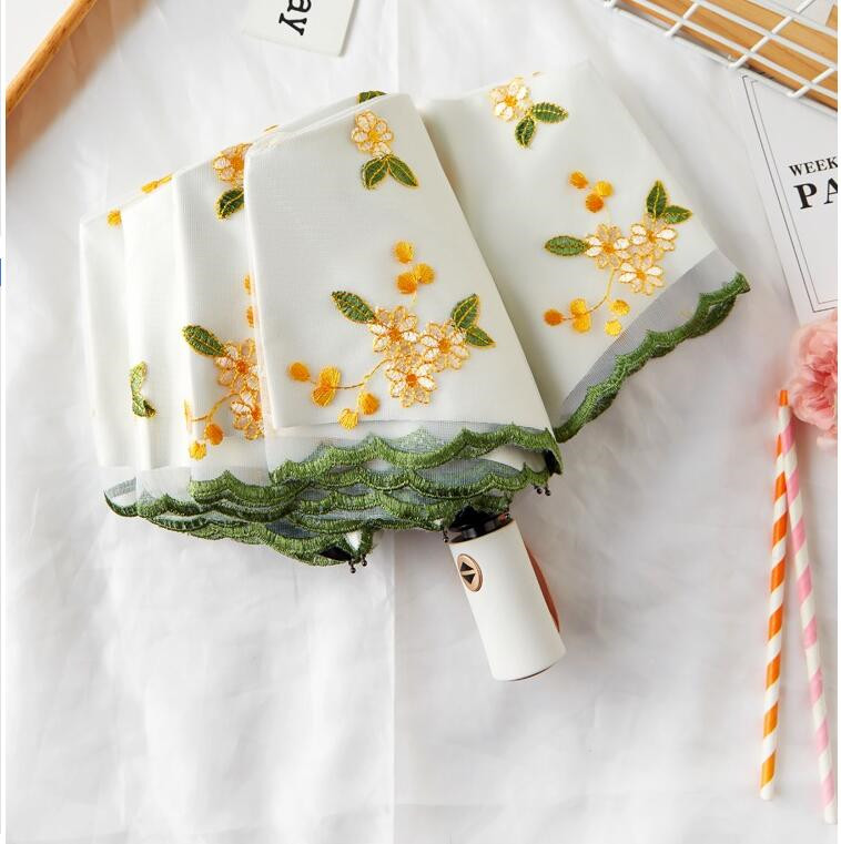 自動開閉 晴雨兼用傘 折りたたみ傘 8骨 花 刺繍