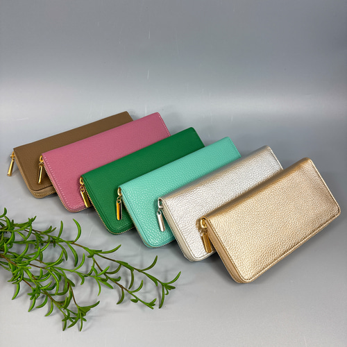 ラウンド長財布 Zip-Around Wallet 牛革 シュリンク シャンパン