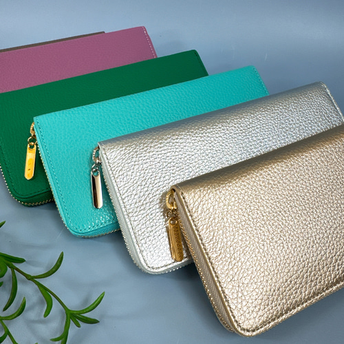ラウンド長財布 Zip-Around Wallet 牛革 シュリンク シャンパン