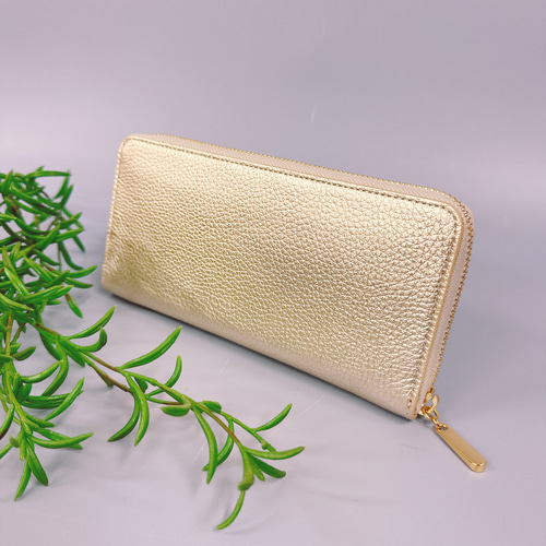 ラウンド長財布 Zip-Around Wallet 牛革 シュリンク シャンパン
