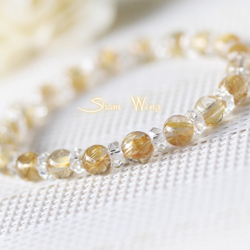 専用⬛️高品質タイチンゴールドルチルクォーツ＆水晶ボタンカット  