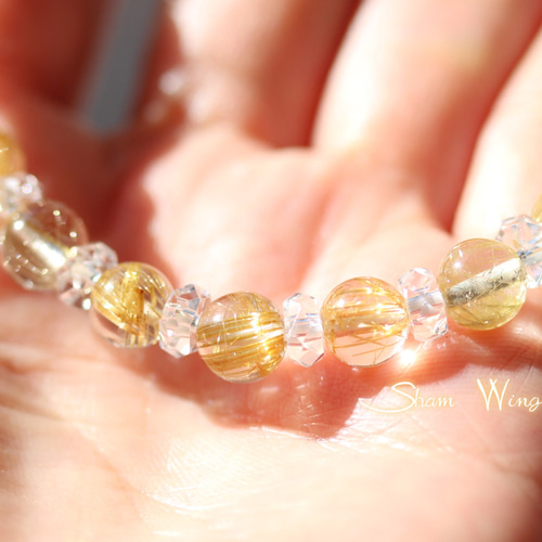 専用⬛️高品質タイチンゴールドルチルクォーツ＆水晶ボタンカット  