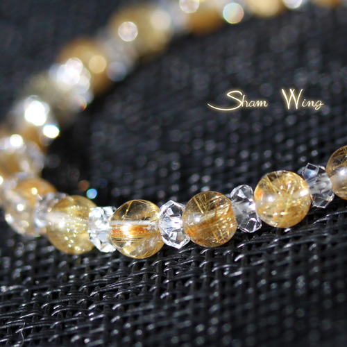 専用⬛️高品質タイチンゴールドルチルクォーツ＆水晶ボタンカット  