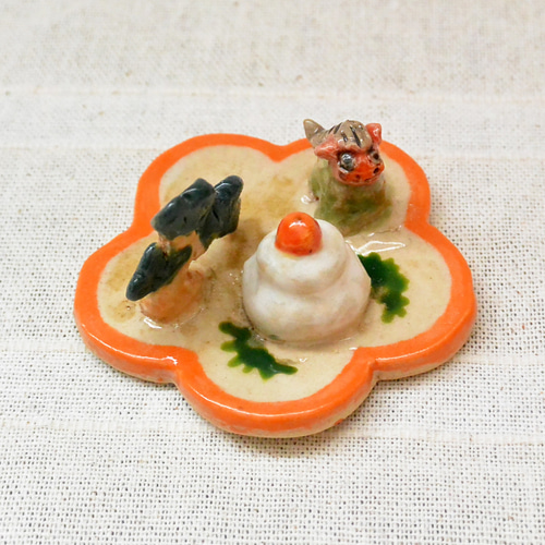 鏡餅と獅子舞 松の木 お正月縁起物セット（B) 小さいインテリア・飾り