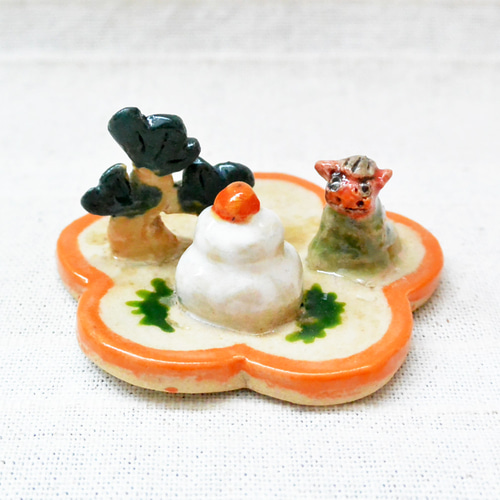 鏡餅と獅子舞 松の木 お正月縁起物セット（B) 小さいインテリア・飾り