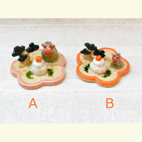 鏡餅と獅子舞 松の木 お正月縁起物セット（B) 小さいインテリア・飾り