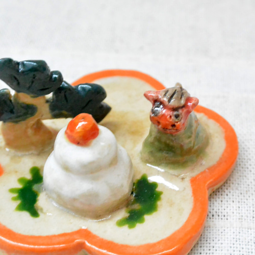 鏡餅と獅子舞 松の木 お正月縁起物セット（B) 小さいインテリア・飾り