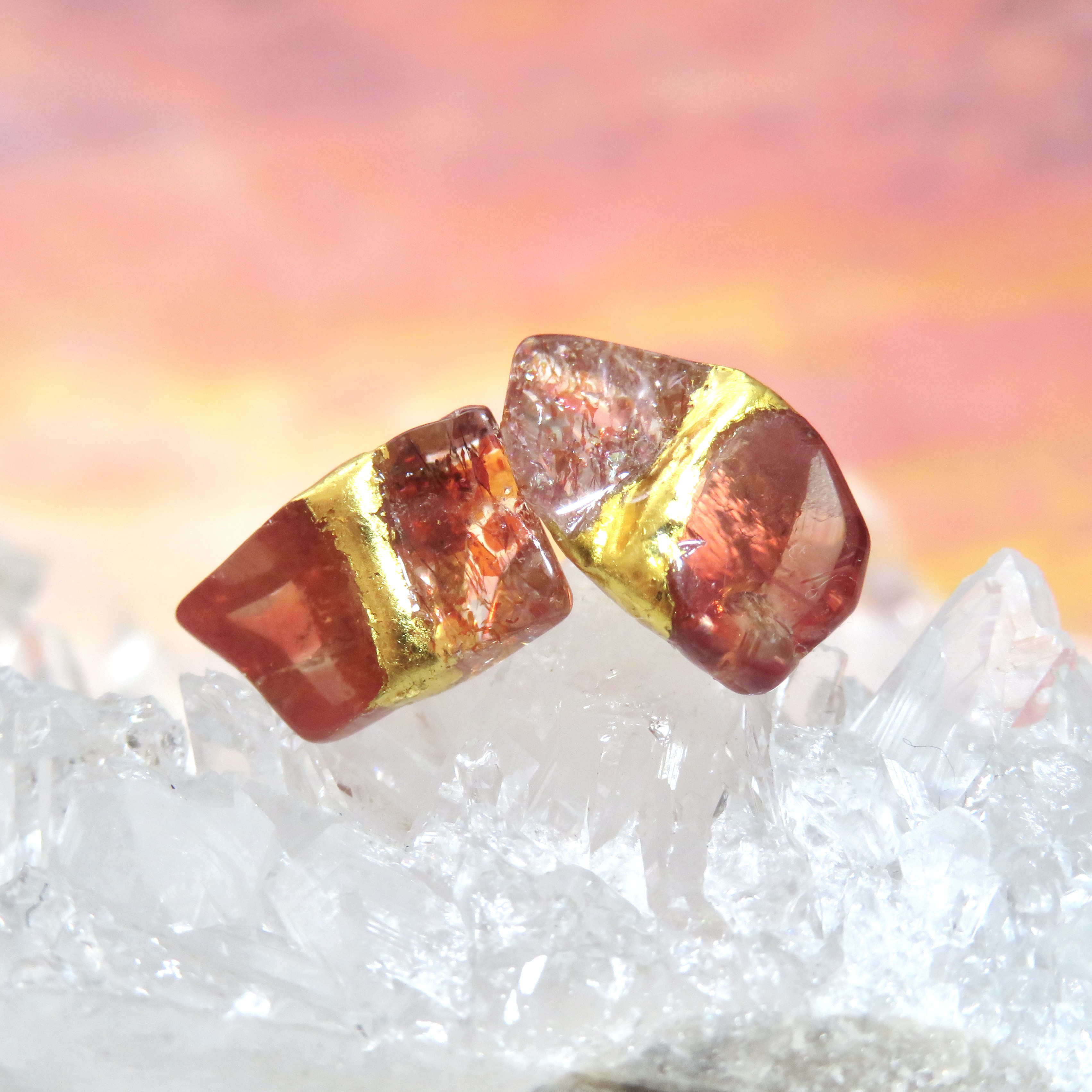 火の鳥◇Tibet Andesin×Fire quartz／金継ぎピアス／M size