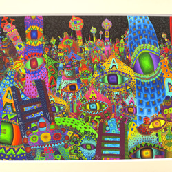 幸運な耳達の晩年　高見沢耳のジクレー版画作品　一点物の版画作品です(A4サイズ) 苦悩する者たち 版画作品1/1 高見沢耳作品 絵画 芸術 版画