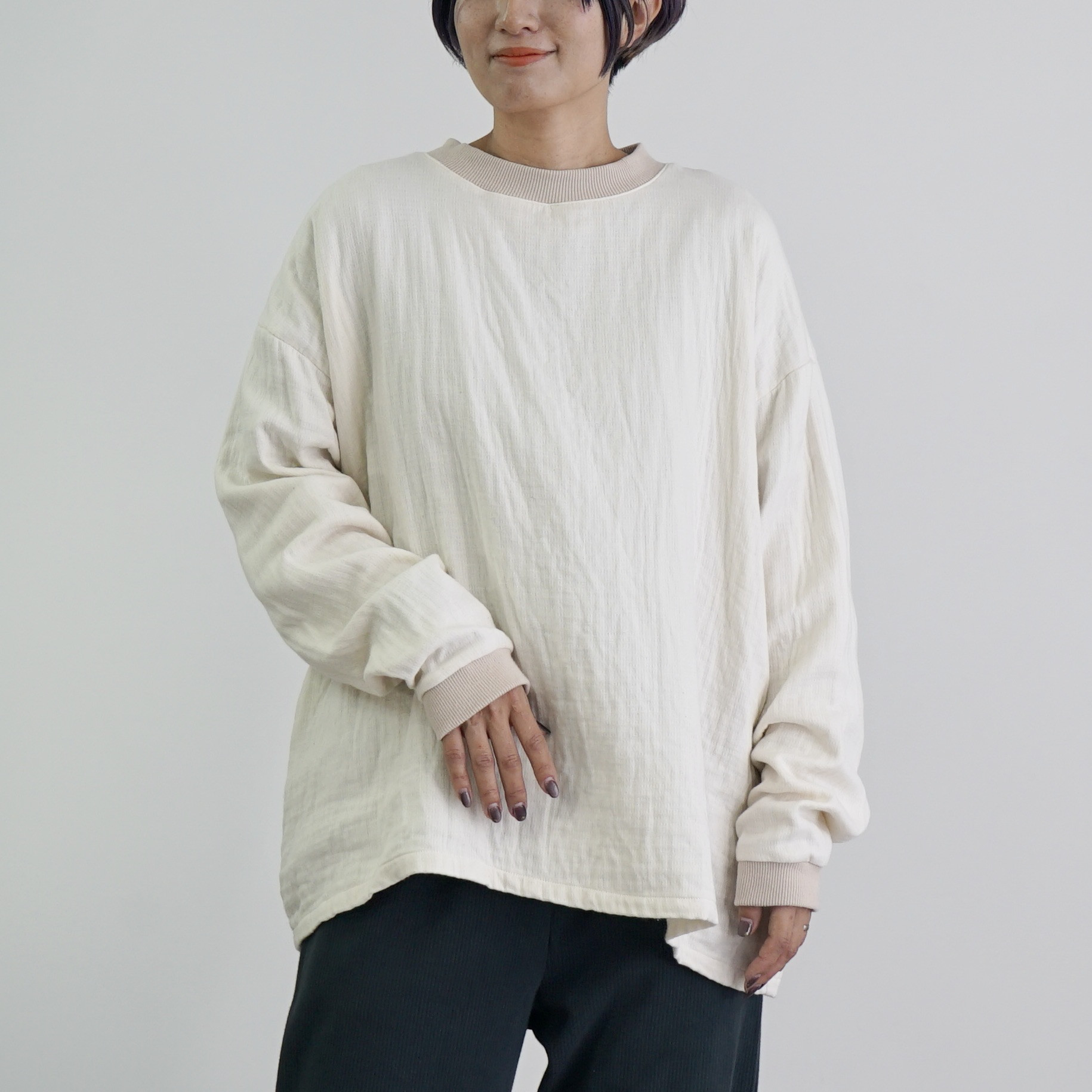 甘撚りガーゼトレーナー/生成り/今治産甘撚り3重ガーゼ