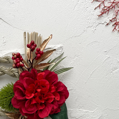 早割お正月2025】ダリアと椿のしめ縄飾り 