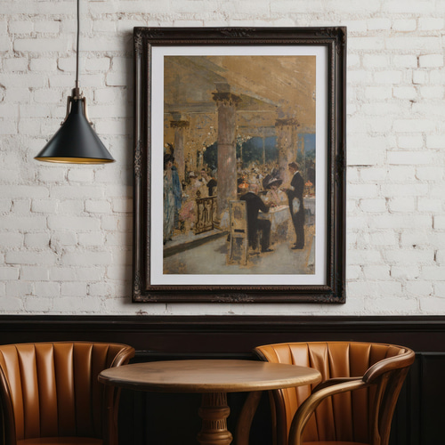 夜のレストランの絵画インテリアポスター☆ロマンティッククラシック