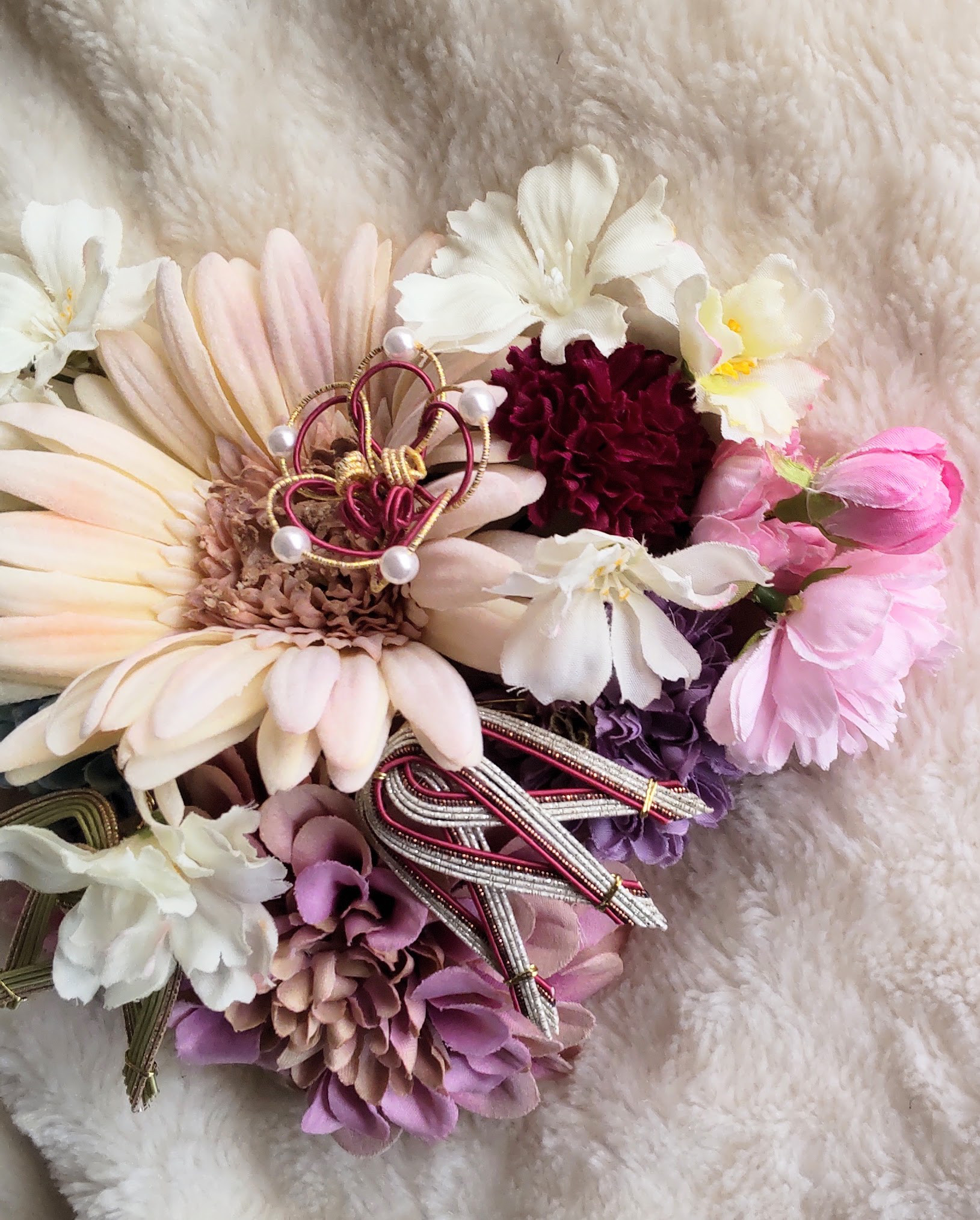 造花髪飾り　ガーベラ　桜　ジニア