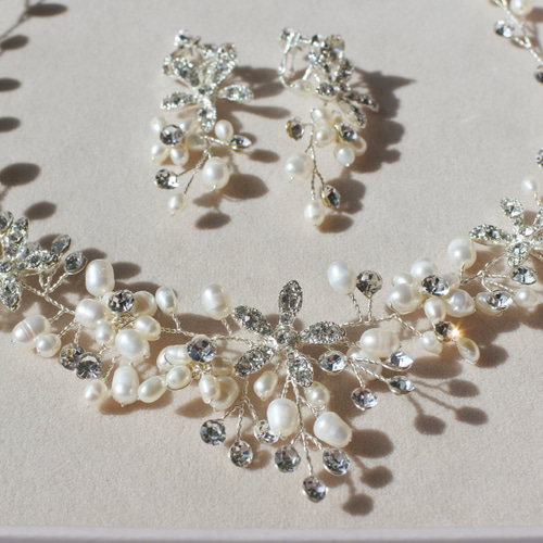 淡水パール☆【美品】ネックレス・イヤリングセット☆ウェディングやパーティー用に ブライダル ネックレス ピアス イヤリング セット 淡水パール 大ぶり