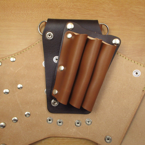 本革 6丁差し シザーケース [革ベルト付き] (キャメル×焦げ茶) SCL