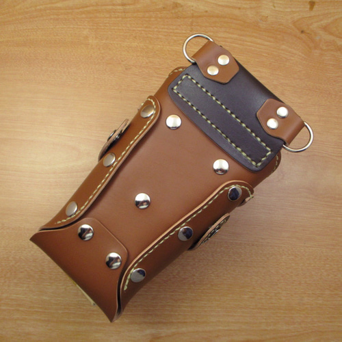 本革 6丁差し シザーケース [革ベルト付き] (キャメル×焦げ茶) SCL