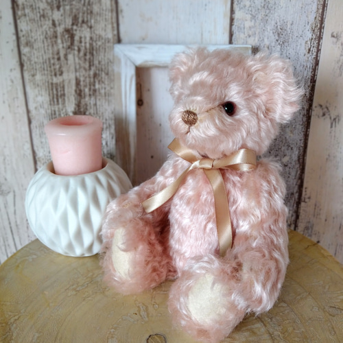 テディベア　ハンドメイド　作家　ベビー　ひよこ　　編みぐるみ　くすみピンク テディベア ハンドメイド 作家 ベビー ひよこ 編みぐるみ くすみピンク