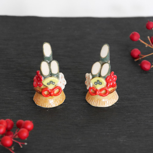 陶器 小さな 門松 セット】ミニチュア 高さ4㎝ 手作り 正月 松竹梅