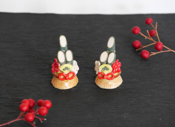 陶器 小さな 門松 セット】ミニチュア 高さ4㎝ 手作り 正月 松竹梅