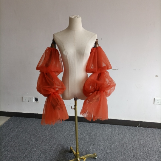 オレンジ ロングスリーブ ストレッチ シースルー袖 ふわふわ 可愛い 花嫁