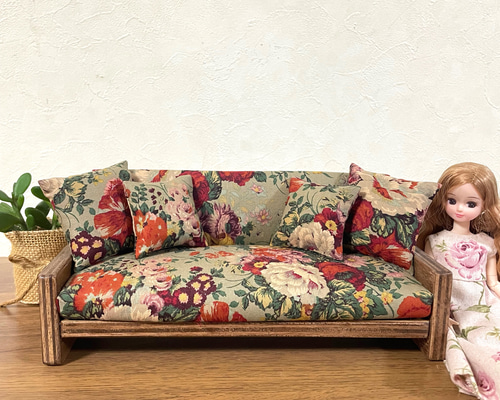 ドール用　アンティークミニチュアラタンソファ Antique sofa miniature made from wooden boards [1/12 scale