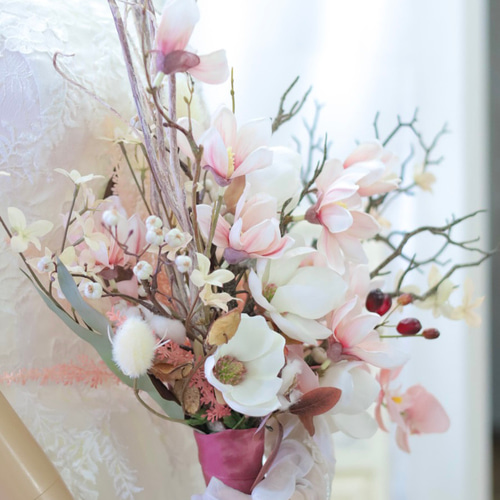 木蓮と胡蝶蘭の 和装ブーケ ドレスブーケ ウェディングブーケ ブーケ