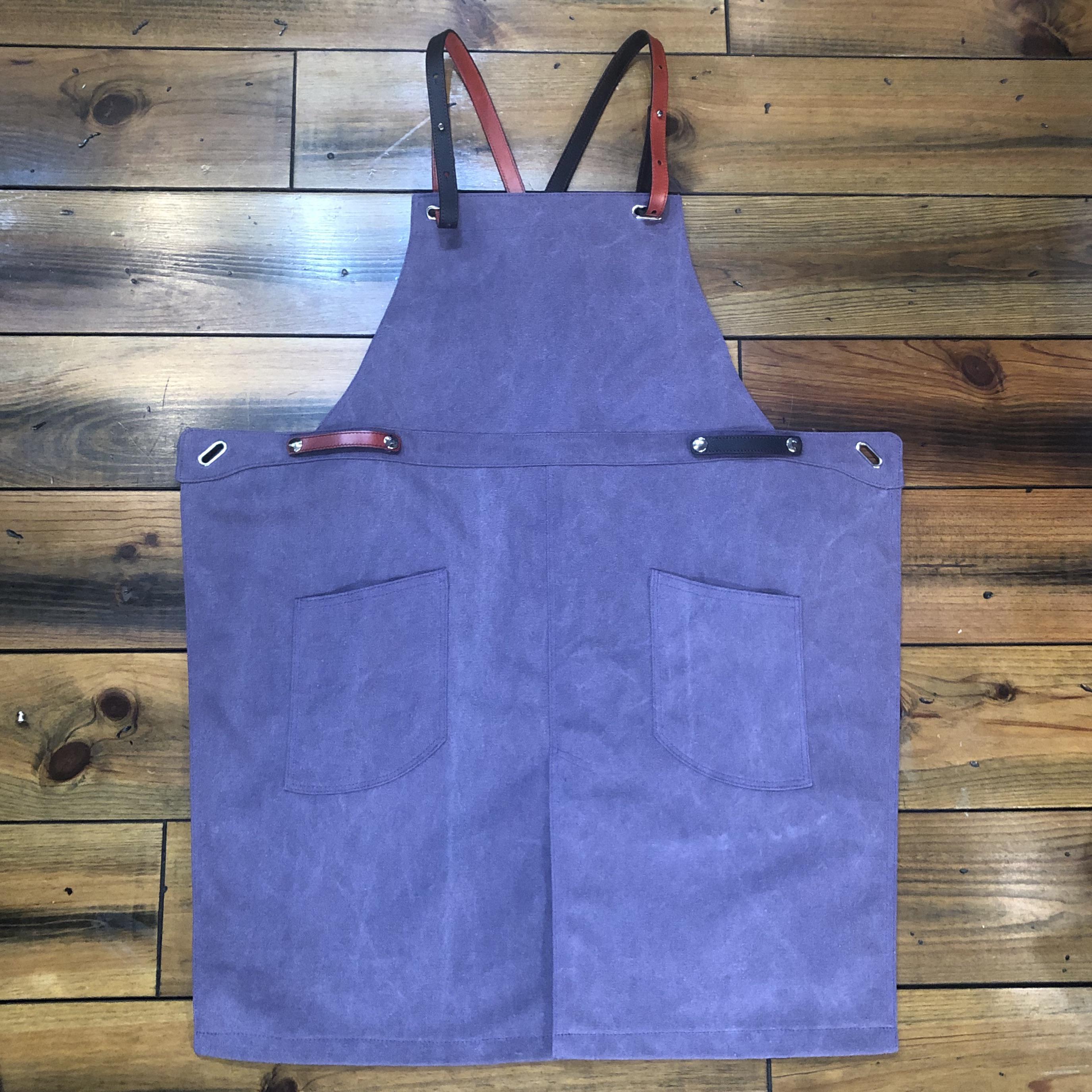 TYPE-2PU　ビブエプロン(X型)　8号ビンテージ帆布エプロンPU & リバーシブルレザーストラップ　パープル