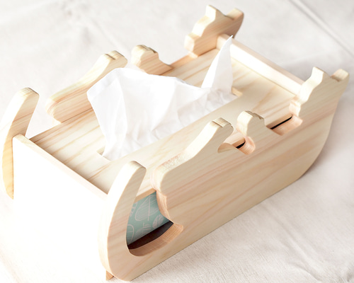 猫シルエット 木製 ティッシュボックス【へそ天】 その他インテリア