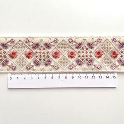 631 【 幅：5cm 】 インド刺繍リボン　アイボリー　チュール　レッド パープル ホワイト 5枚目の画像