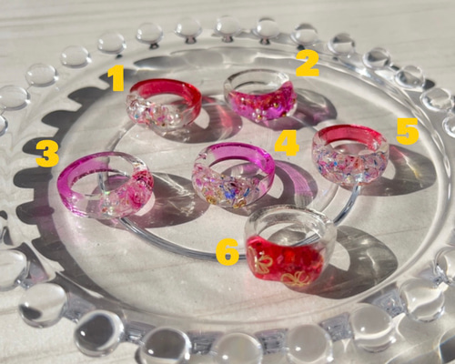 no.13 ハンドメイド　レジンリング レジン作品》レジンリング♡13号/お花/シェル/ビーズ 指輪