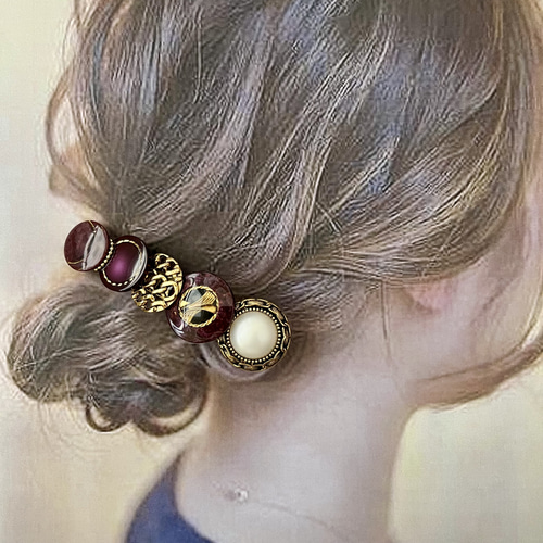 パープルとゴールドのヘアクリップ 高級ヴィンテージボタン大人紫の