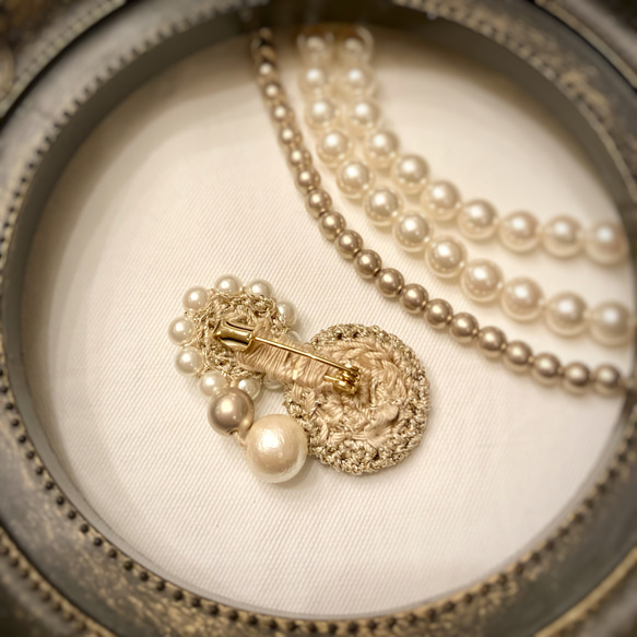 sparkling crochet  輝くクロッシェとパールのブローチ〈heart〉gold 6枚目の画像