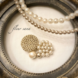 sparkling crochet  輝くクロッシェとパールのブローチ〈heart〉gold 1枚目の画像